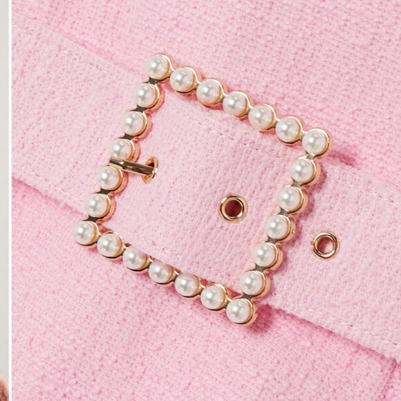 $545 Rebecca Vallance Barbie Garance pearl belt Tweed Mini Dress Pink au 10 us 6 - Picture 3 of 7
